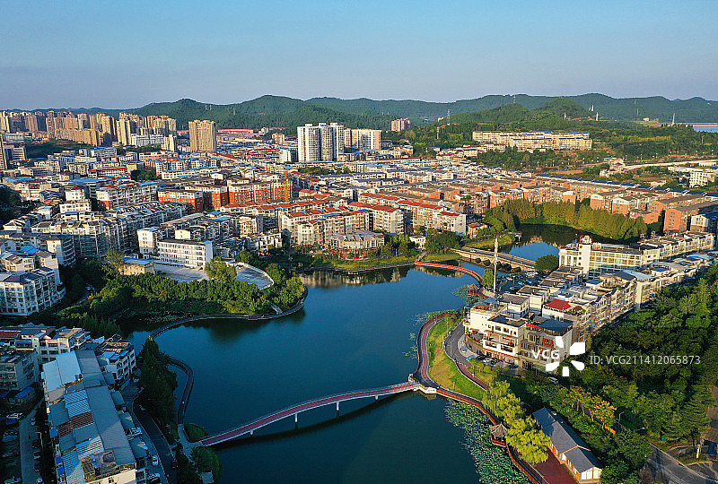 四川省南充市西充安汉广场莲花湖沁湖公园文庙航拍图片素材