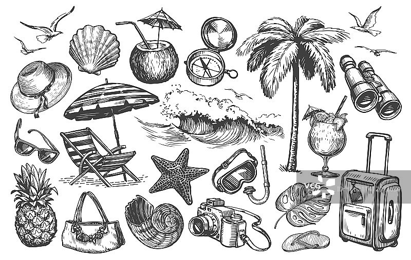 手绘旅行套装图片素材