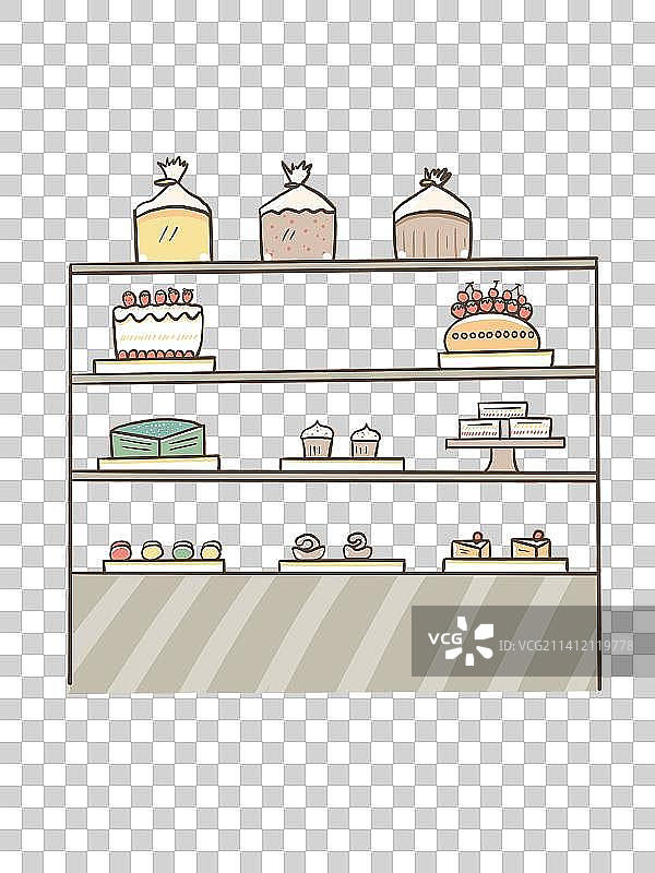蛋糕店放满甜品糕点面包的展示橱柜图片素材