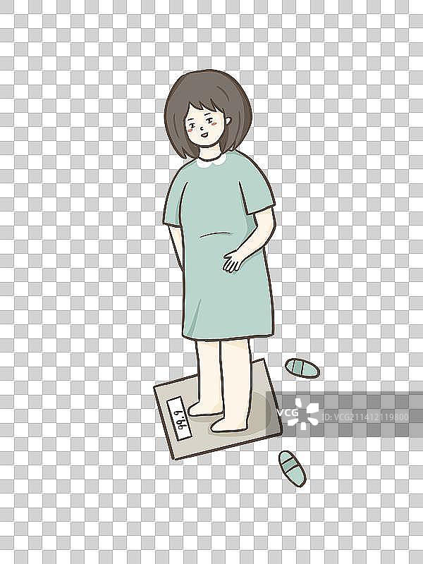 称体重的女孩扁平插画图片素材