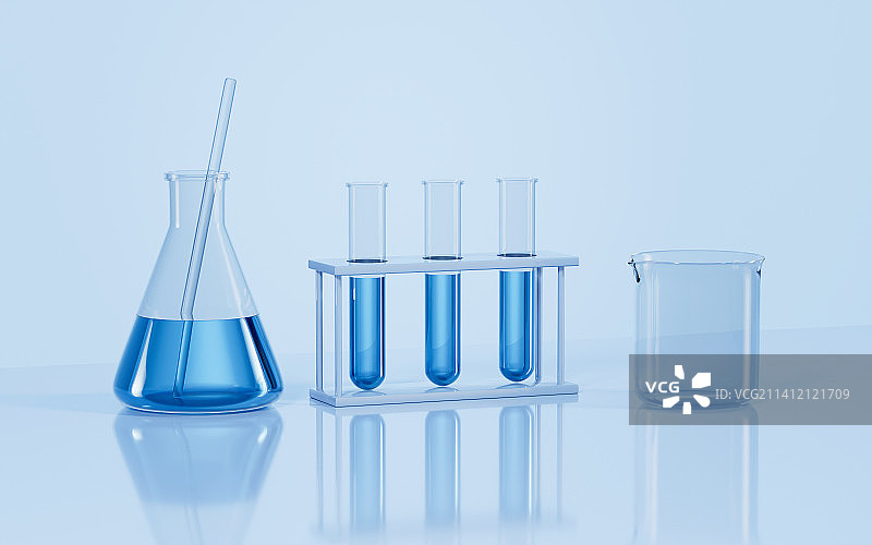 试管与化学实验器材3D渲染图片素材