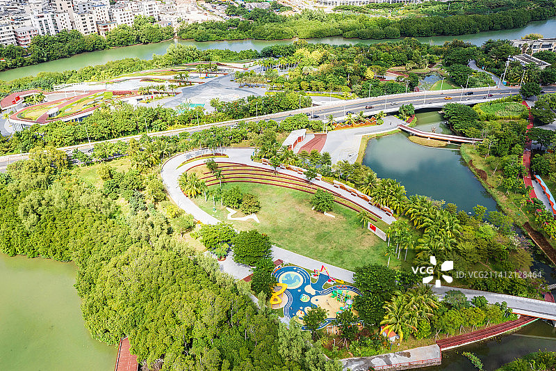 海南省三亚市吉阳区春光路丰兴隆生态公园正上方视角航拍图片素材