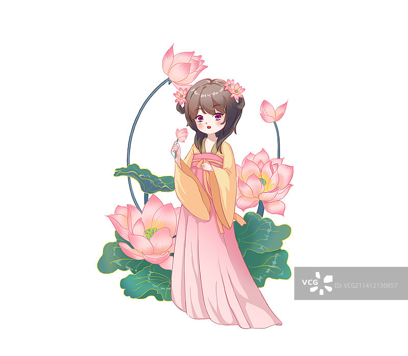 小清新植物唯美古风少女插画图片素材