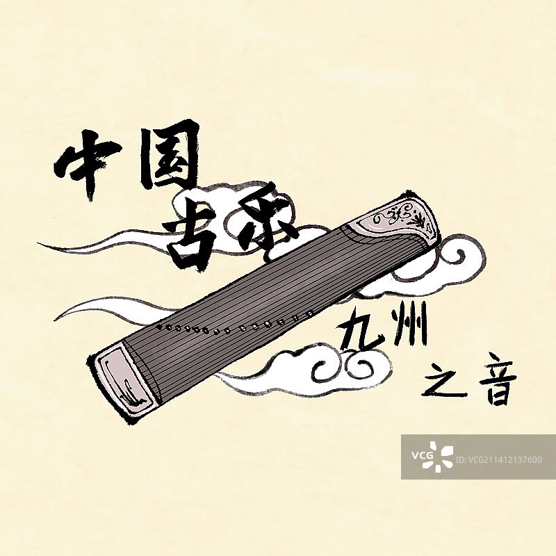 中国传统水墨画风格背景创意展板设计插画音乐古风乐器图片素材