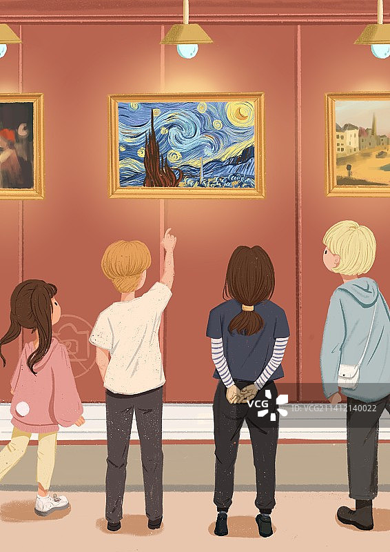 日常看展扁平风治愈插画图片素材