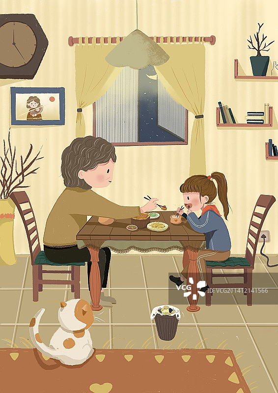 亲情日常扁平风温馨插画图片素材