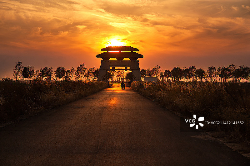 山东滨州黄河岛晚霞图片素材