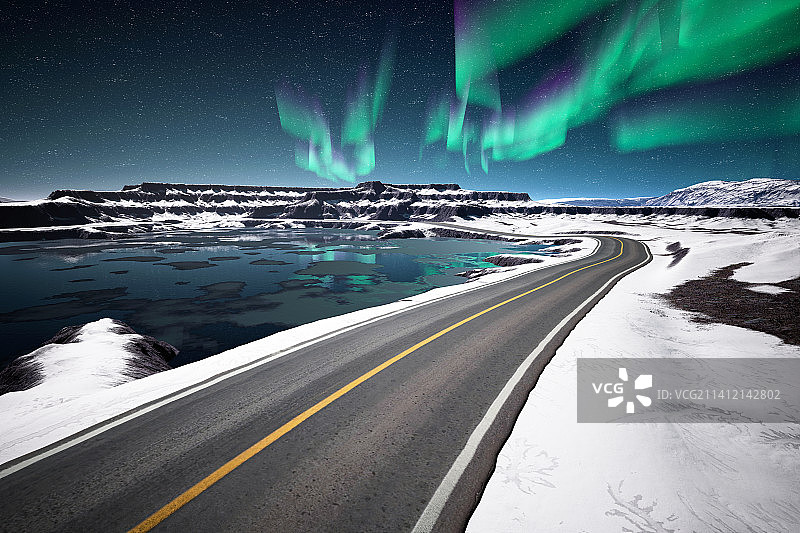 极地，公路，雪，极光图片素材