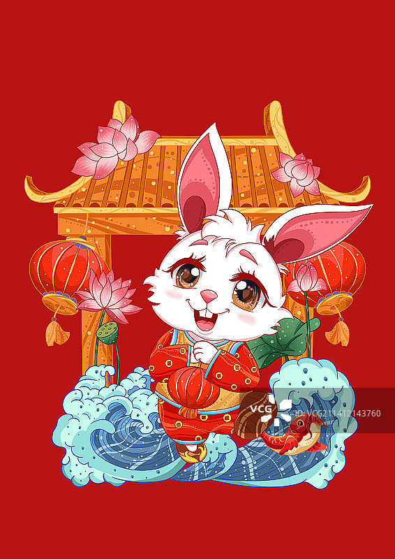 春节兔年国潮喜庆插画图片素材