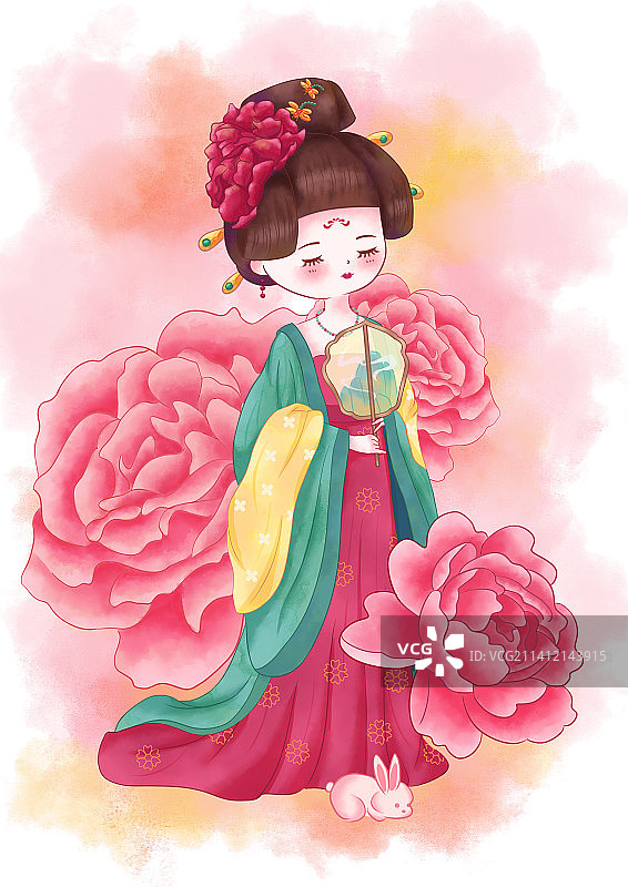 十二花神之四月牡丹插画图片素材
