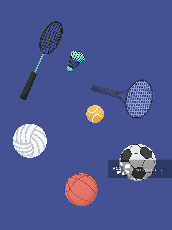 篮球足球排球羽毛球网球手绘插画图片素材
