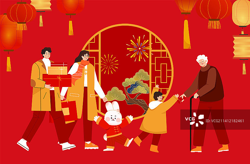 快乐的一家人庆祝新年图片素材