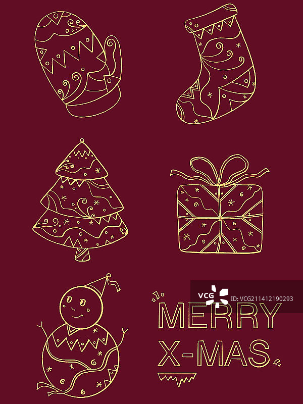 圣诞礼物树雪人手套袜子手绘海报免抠文艺简约元素图片素材