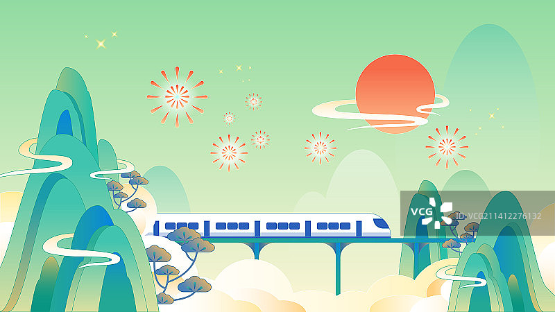 高铁启程穿越山川图片素材