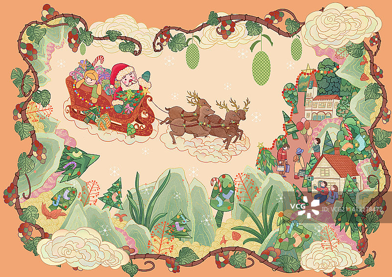 圣诞节圣诞愿景-圣诞包装插画图片素材
