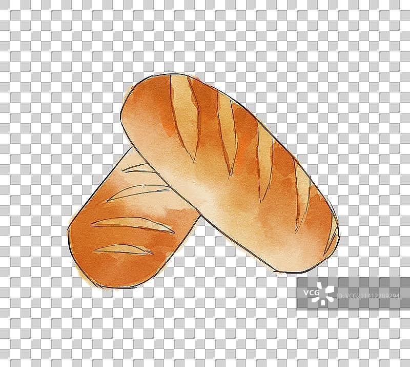 手绘食物长条面包早餐水彩插画元素图片素材