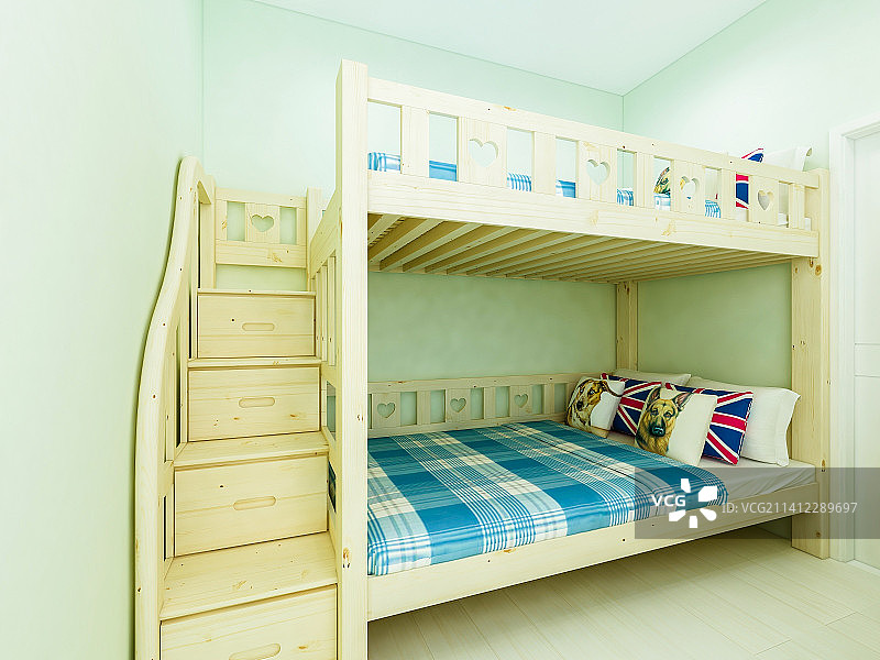 带有上下铺双层床的卧室设计图片素材