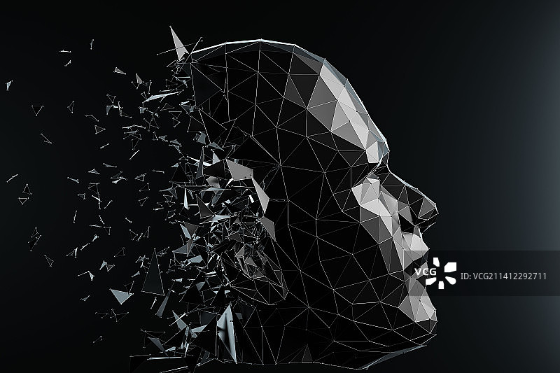 多边形人脸 半机械人头部结构  人工智能概念图片素材