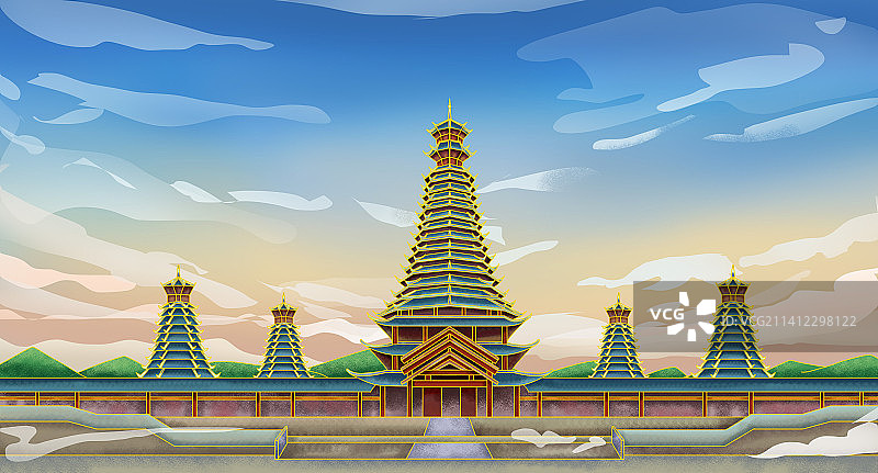 侗族鼓楼风雨桥图片素材