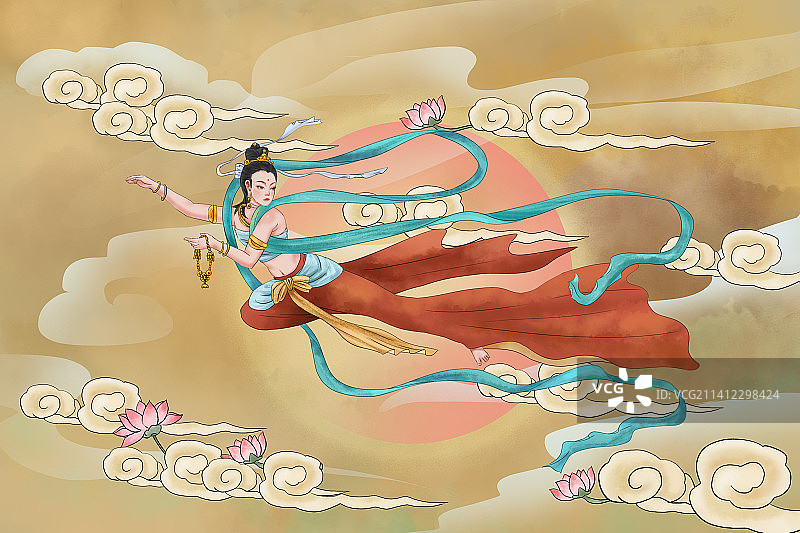 插画敦煌飞天图片素材