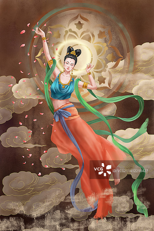 插画敦煌飞天图片素材