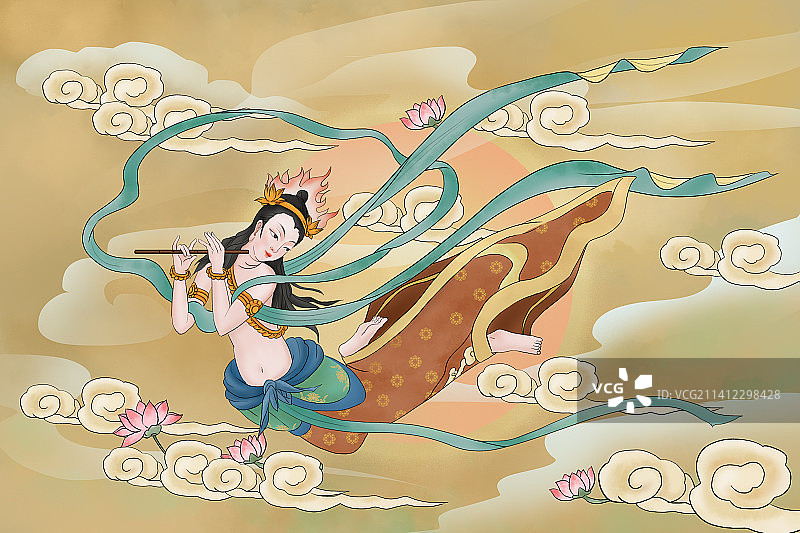 插画敦煌飞天图片素材
