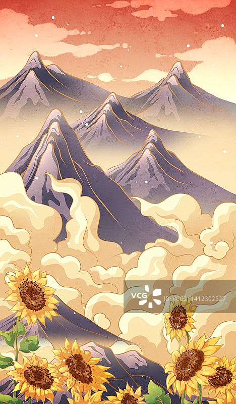 向日葵自然风景插画图片素材