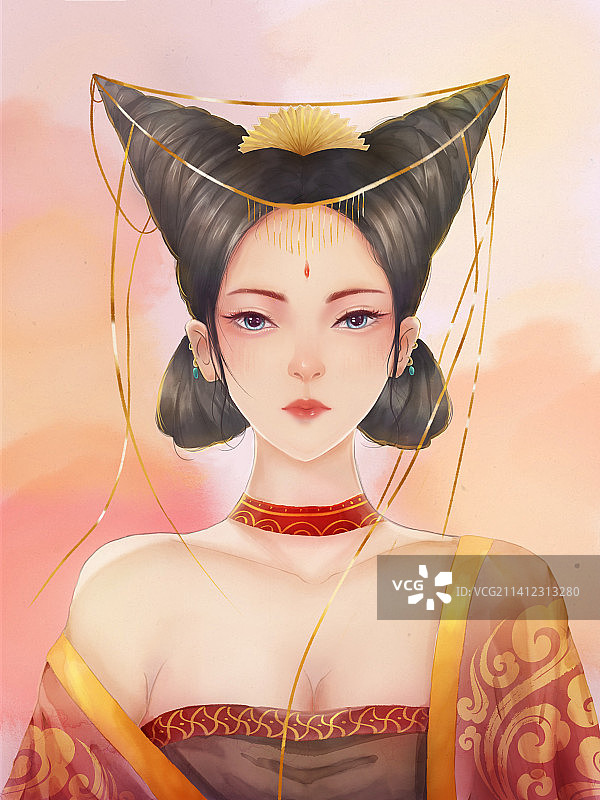 原创女性肖像插画水彩风图片素材