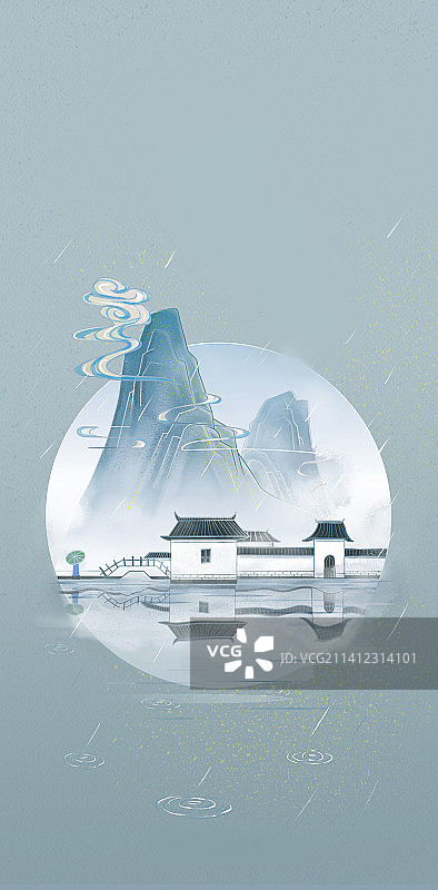 江南清明节风景简约插画图片素材