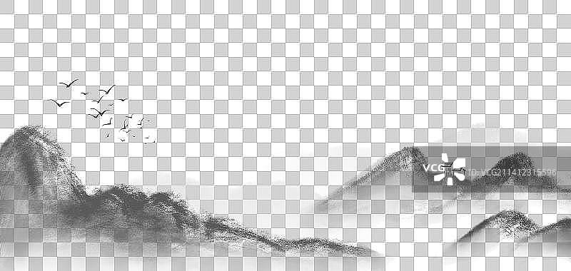 免扣黑白古风写意山水水墨画图片素材
