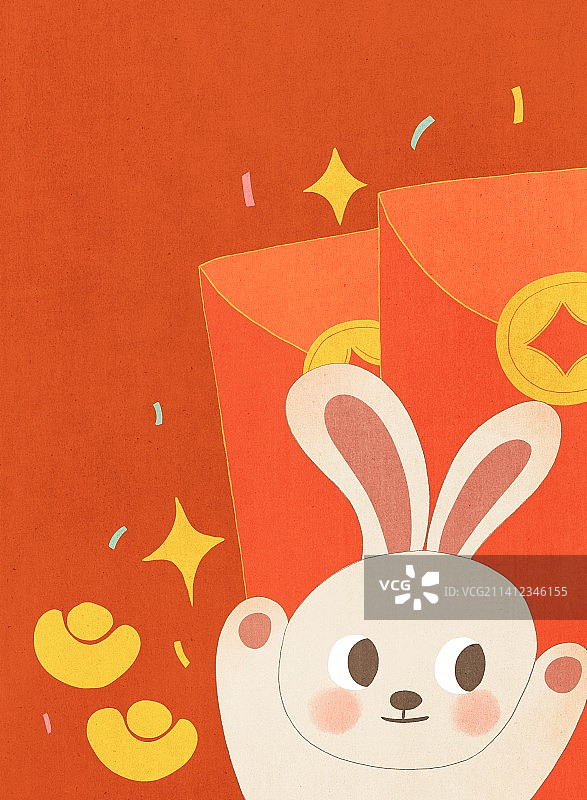 扁平风可爱兔子红包新年插画图片素材
