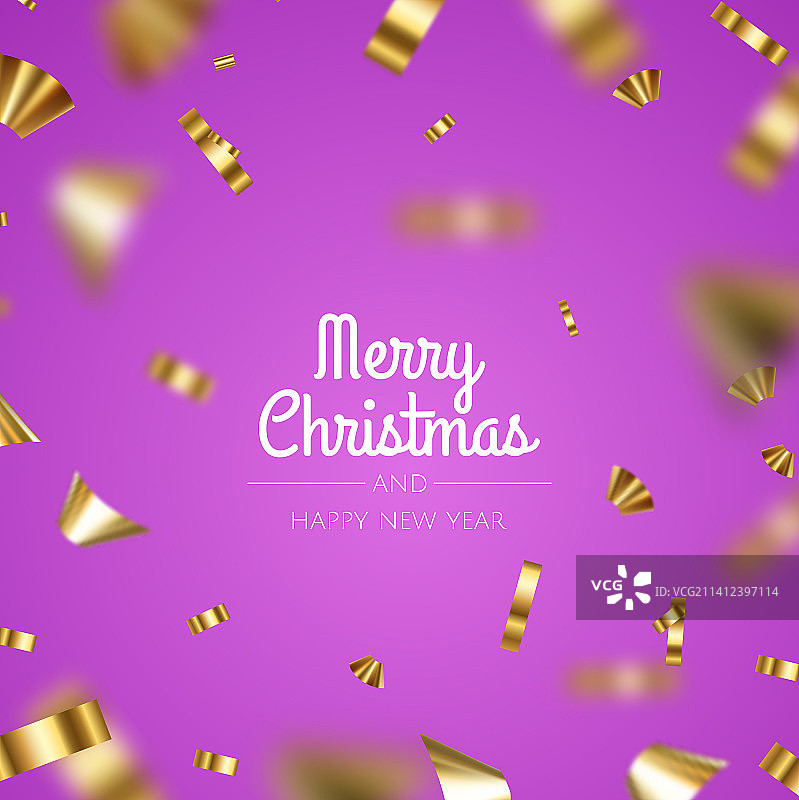 紫色背景上散落的金色闪亮纸屑图片素材