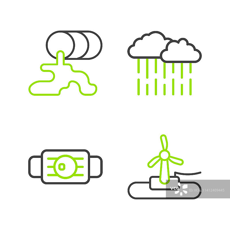 风力涡轮机、医用防护口罩线条图标图片素材