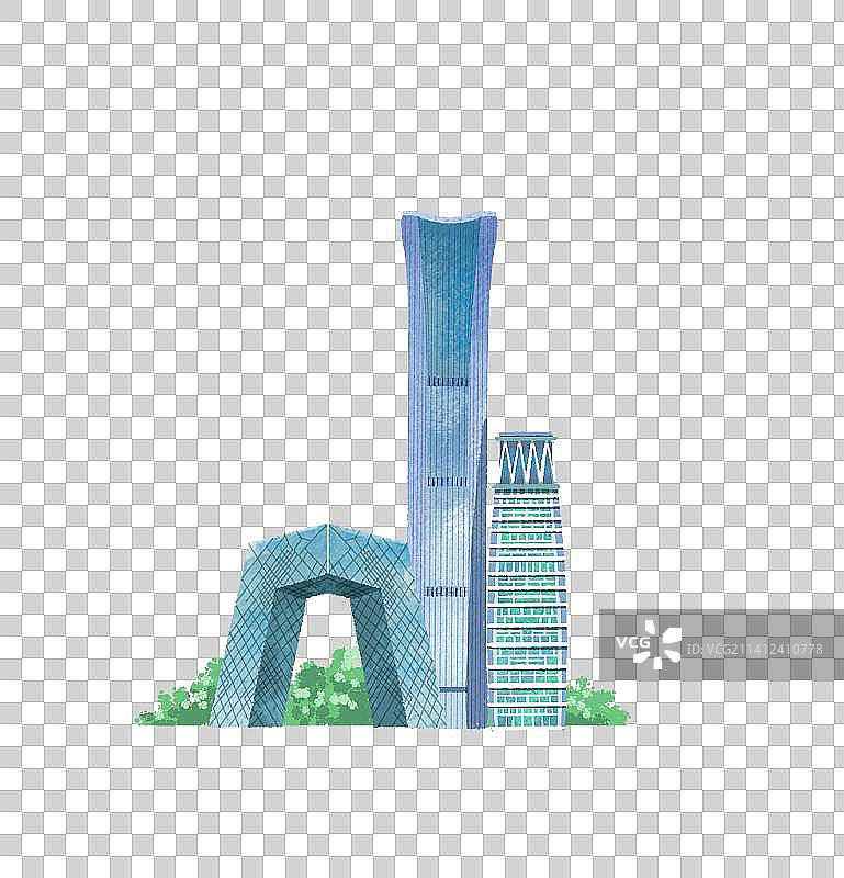 插画元素肌理国风装饰背景国贸CBD电视台绿植图片素材