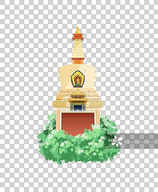 插画元素肌理国风装饰白塔建筑传统旅游景点图片素材