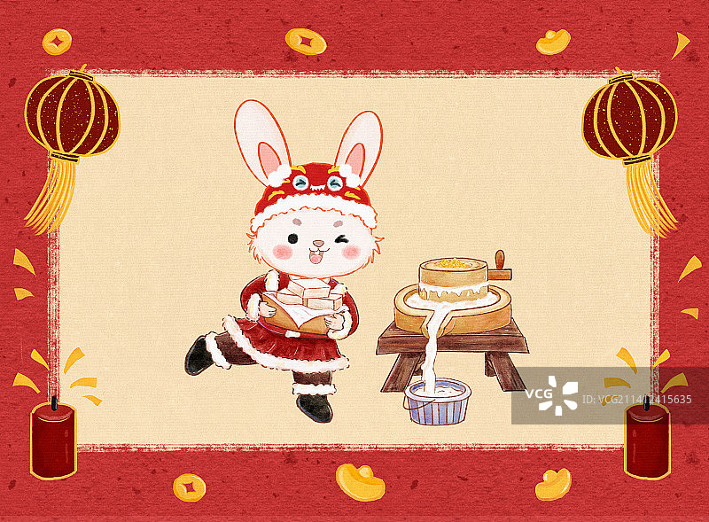 兔年年俗腊月二十五做豆腐横版无字图片素材