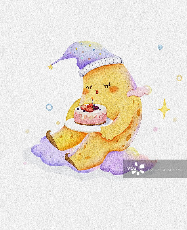 睡前给自己吹个蜡烛吧，月亮晚安~生日快乐。图片素材