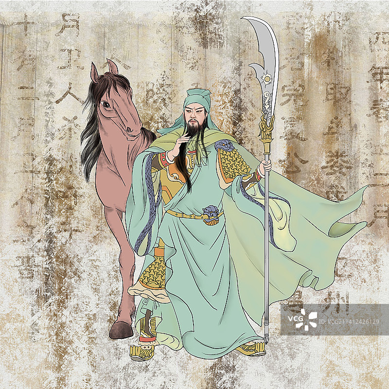 国风三国演义插画关羽图片素材