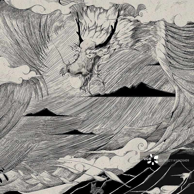 山海经南山龙首鸟身鹊神图片素材