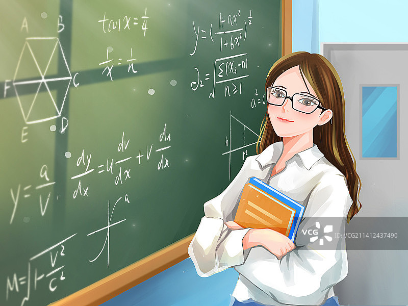 上课捧书的女教室插画图片素材