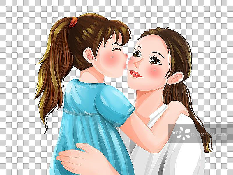 拥抱亲吻的母女图片素材