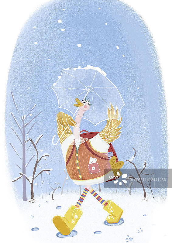 下雪啦 一只小鸵鸟欢快地走来～～图片素材