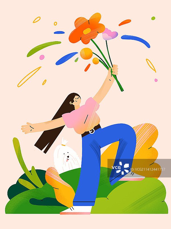 春日节气举着花的女孩图片素材