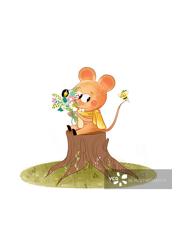 采花的小老鼠图片素材