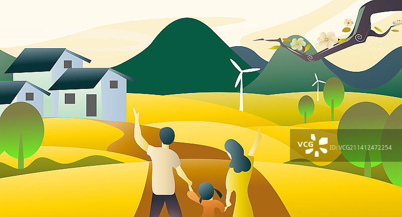 新农村新面貌田园风光矢量插画图片素材