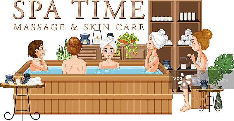 浴缸中女性的SPA时间文本图片素材