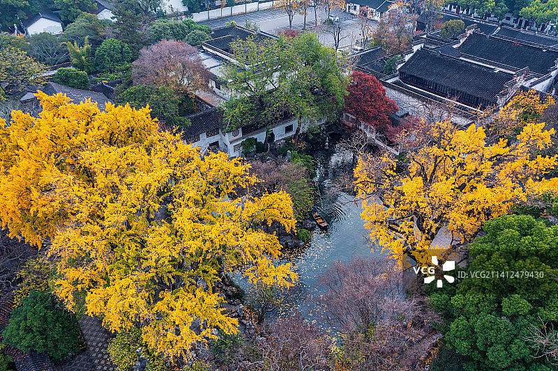 苏州留园秋色航拍图片素材