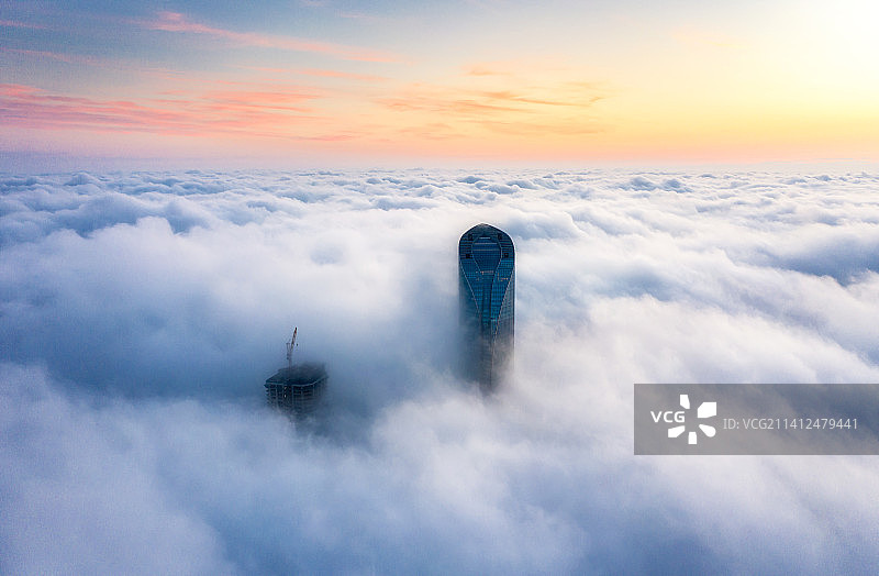 苏州园区日出平流雾图片素材