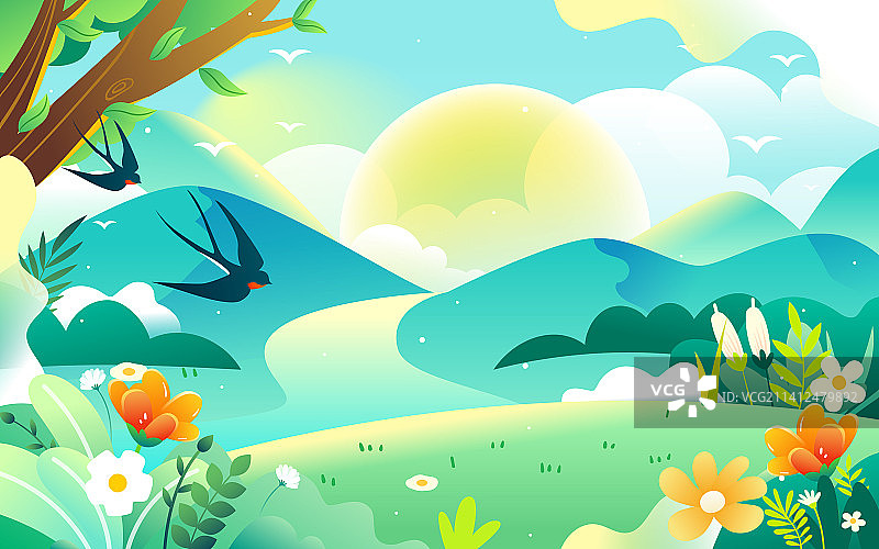 立春节气人物出行郊游春天户外春游自然插画图片素材