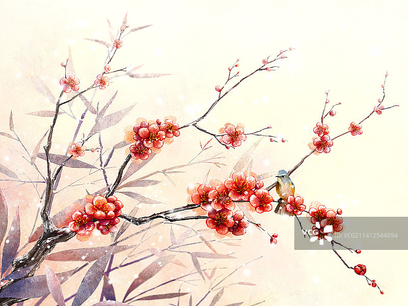 唯美梅花插画图片素材